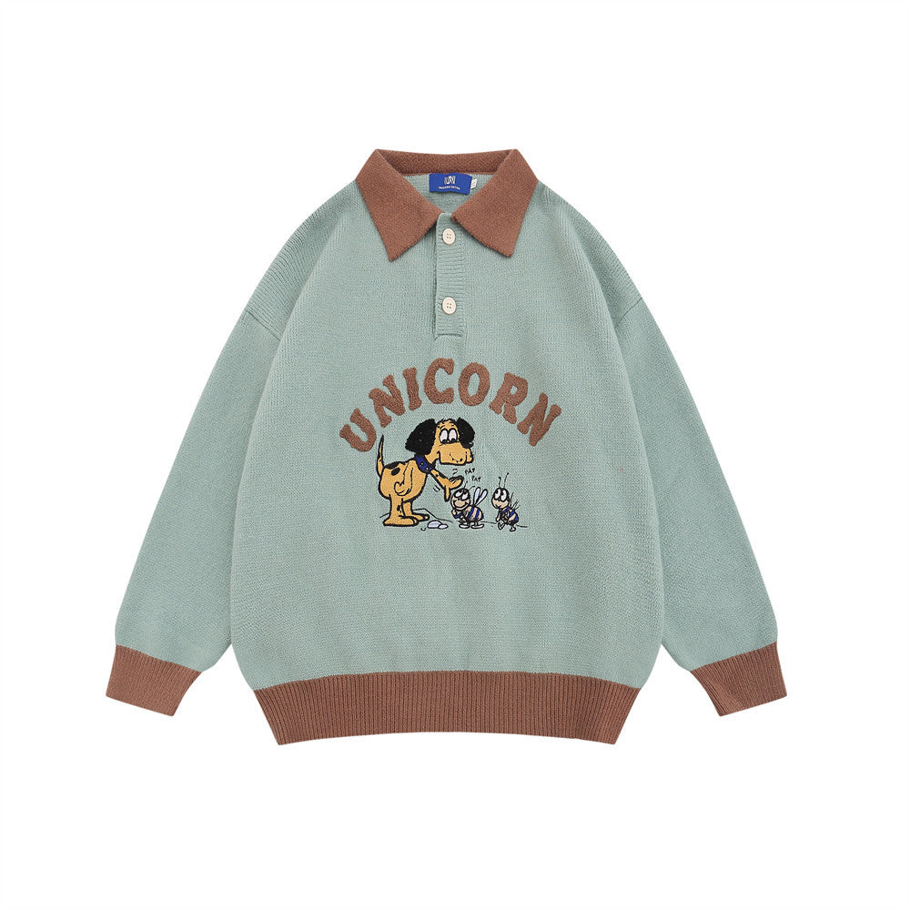 Cartoon Embroidered Knitwear Pullover for Men | Opulentfits