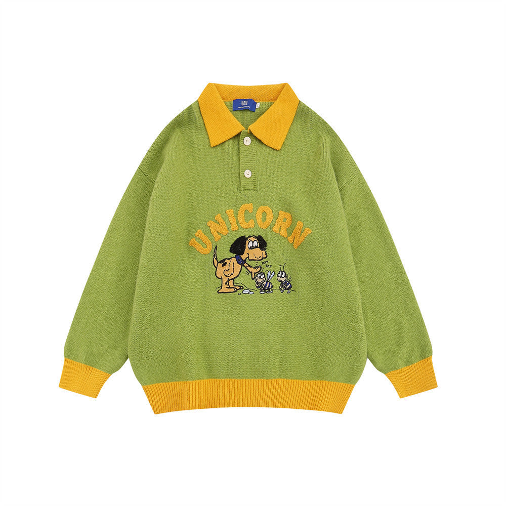 Cartoon Embroidered Knitwear Pullover for Men | Opulentfits