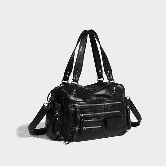 Fashion Black Vintage Zipper Motorcycle Bag PU Leather | Opulentfits